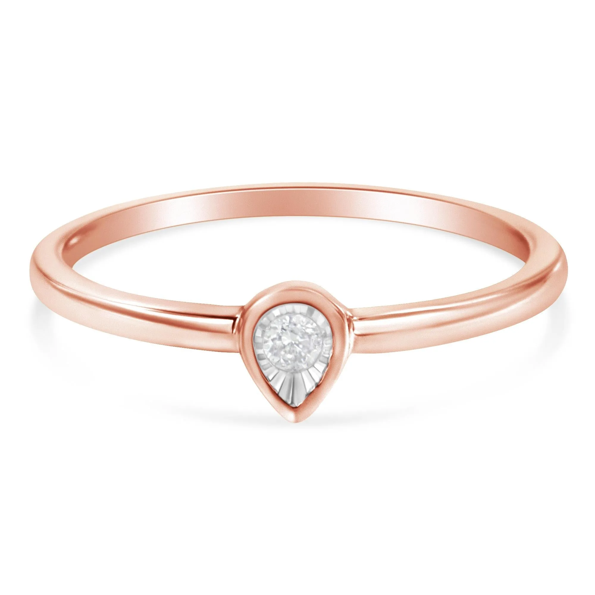 14K Rose Gold Plated .925 Sterling Silver 1/20 Carat Diamond Teardrop Pear-Shaped Miracle Set Petite Fashion Ring (J-K Color, I1-I2 Clarity) by Haus of Brilliance