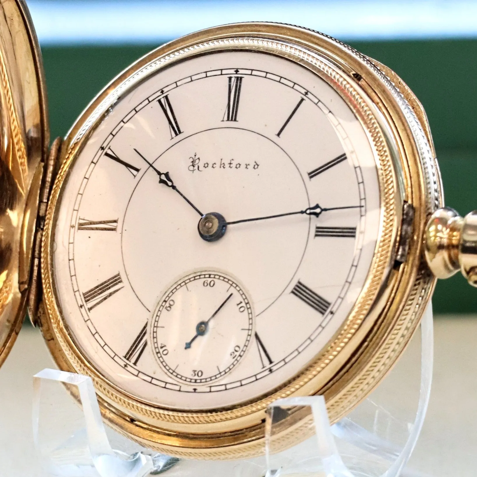 1888 ROCKFORD Pocket Watch 18s Grade 83 15 Jewels Hunter Case Yellow G.F.