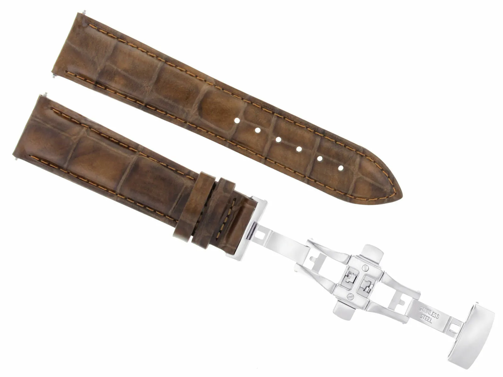 18MM LEATHER BAND WATCH STRAP DEPLOYMENT  BUCKLE FOR CITIZEN ECO DRIVE L/BROWN