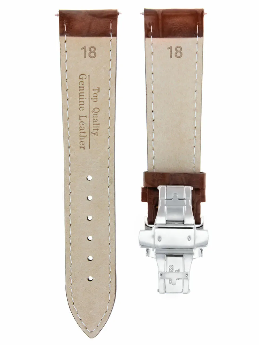 18MM LEATHER BAND WATCH STRAP DEPLOYMENT  BUCKLE FOR CITIZEN ECO DRIVE L/BROWN