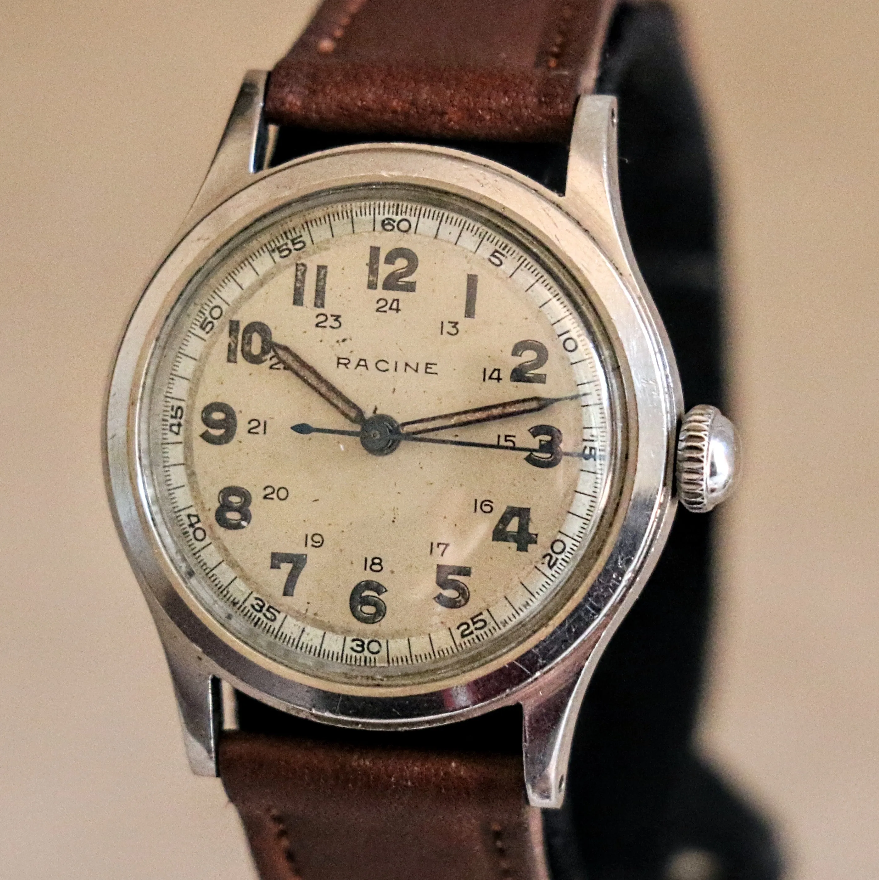 1930s RACINE Military WWII Wristwatch by Gallet & Co. 17 Jewels Swiss Watch