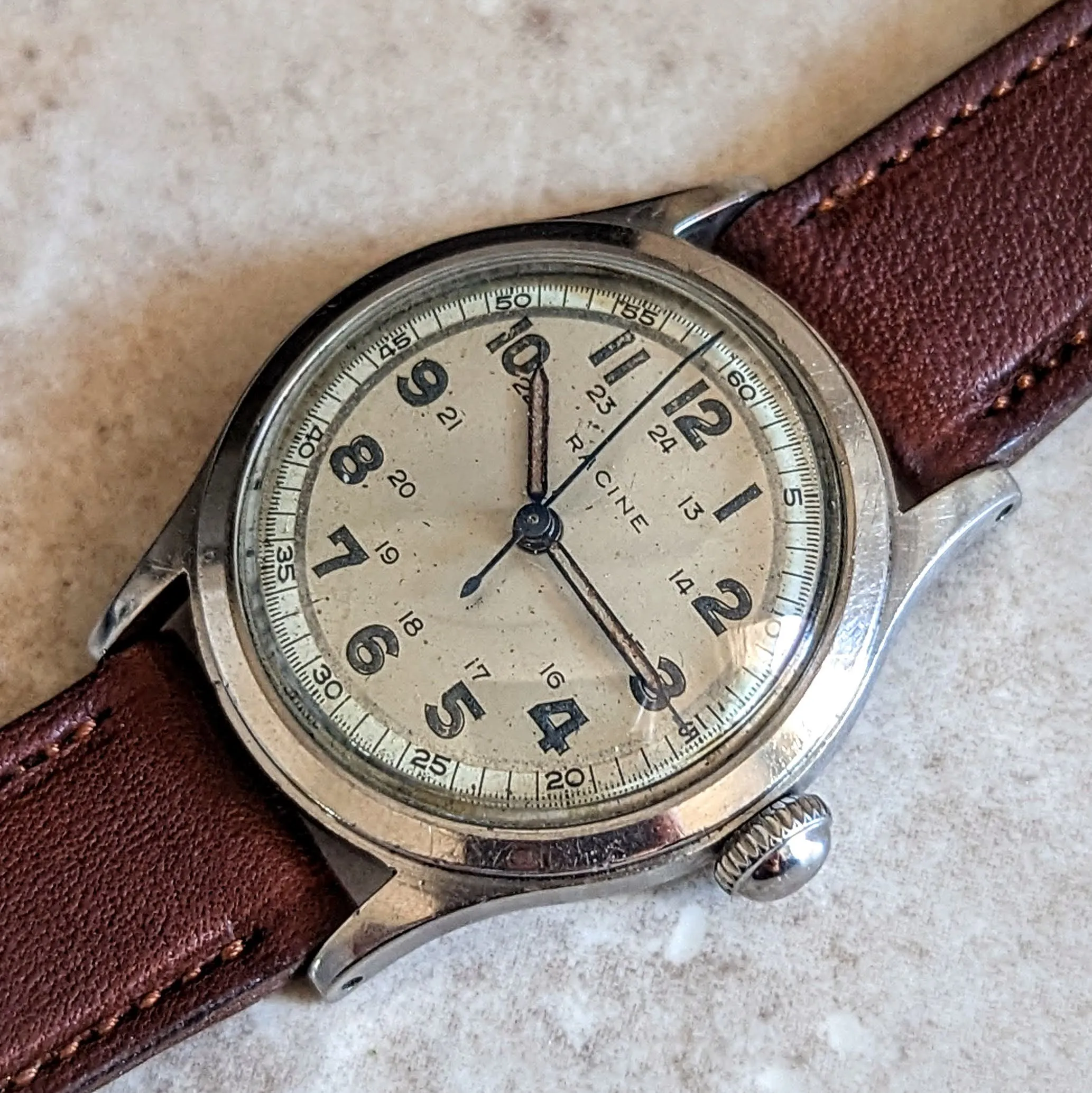 1930s RACINE Military WWII Wristwatch by Gallet & Co. 17 Jewels Swiss Watch