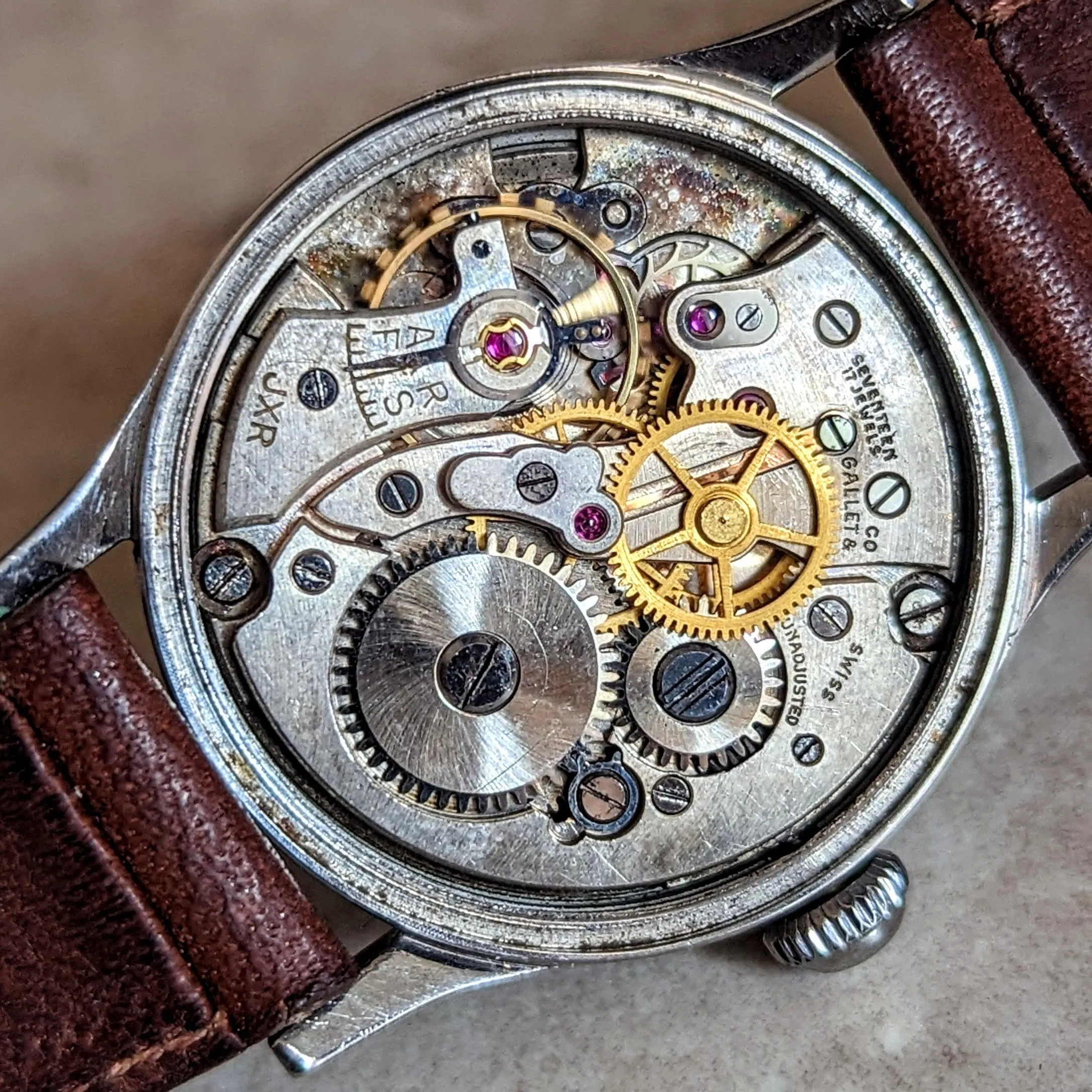 1930s RACINE Military WWII Wristwatch by Gallet & Co. 17 Jewels Swiss Watch
