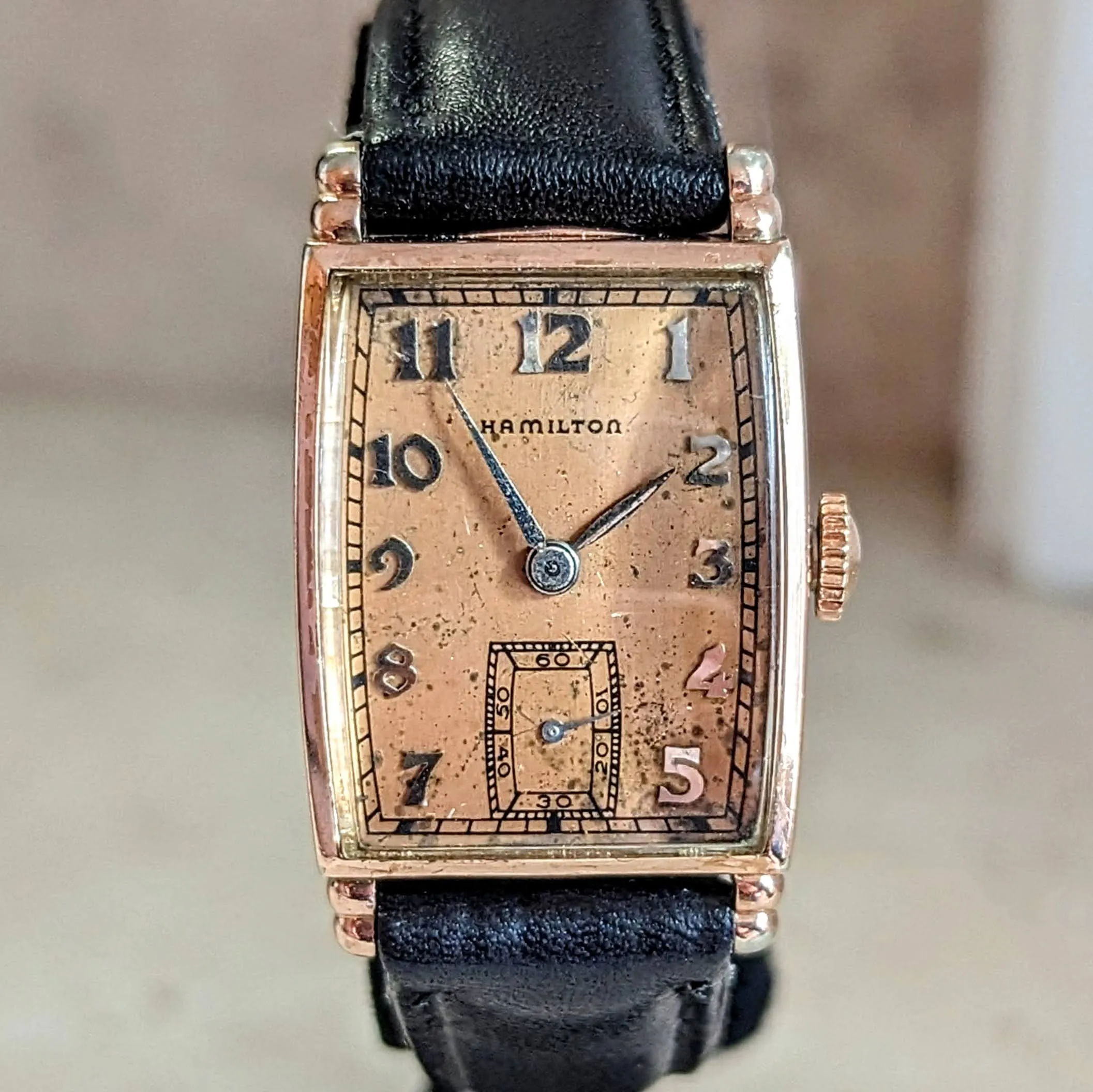 1941 HAMILTON Myron Wristwatch 10K Coral (Rose) G.F. Watch Grade 980 U.S.A. Made