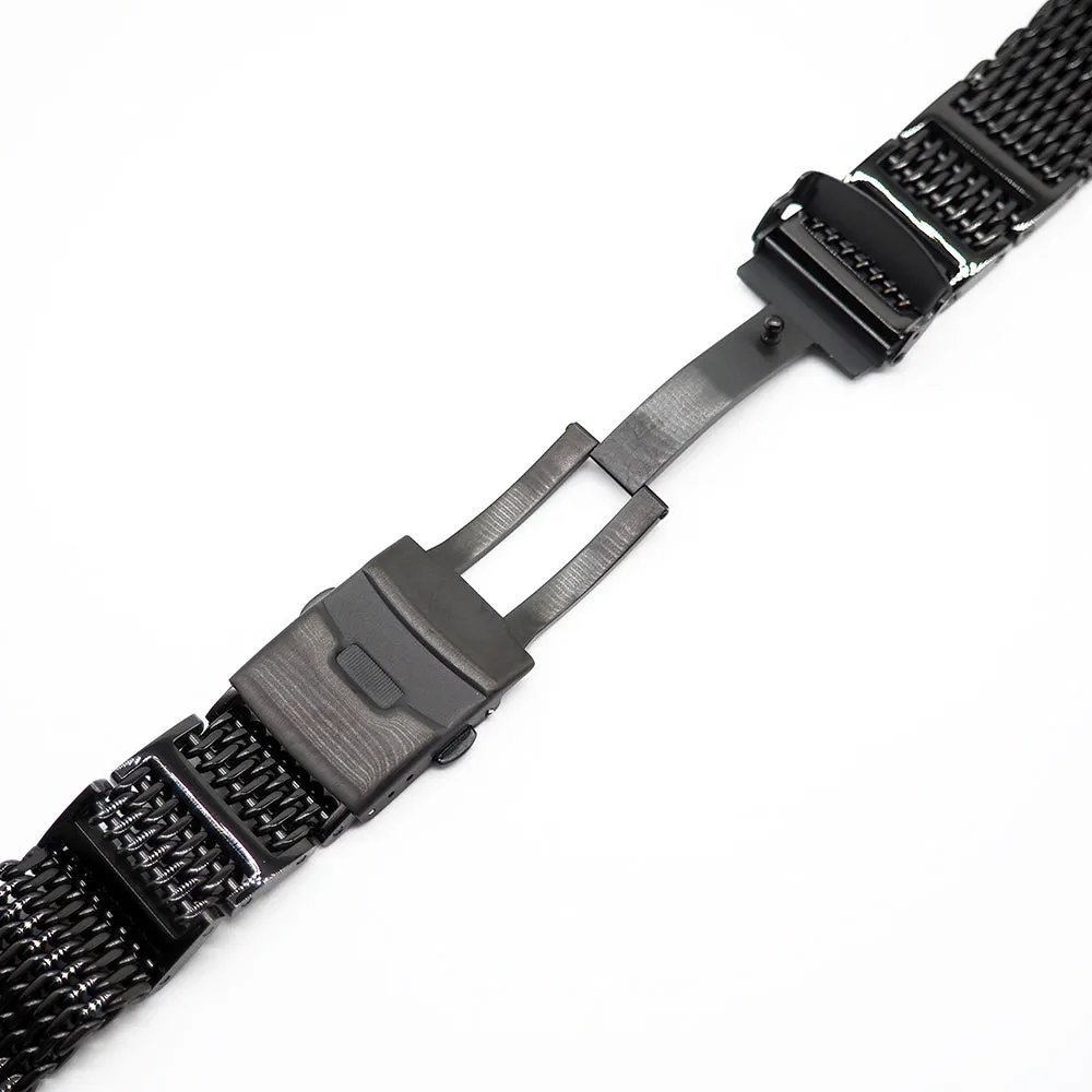 22mm Straight End "SHARK" Mesh Stainless Steel Watch Strap, PVD Black / Sliver