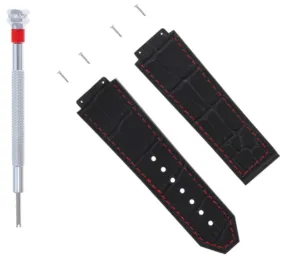 24MM ALLIGATOR LEATHER BAND STRAP FOR 44MM HUBLOT BIG BANG BLACK RS  4SCREW   SD