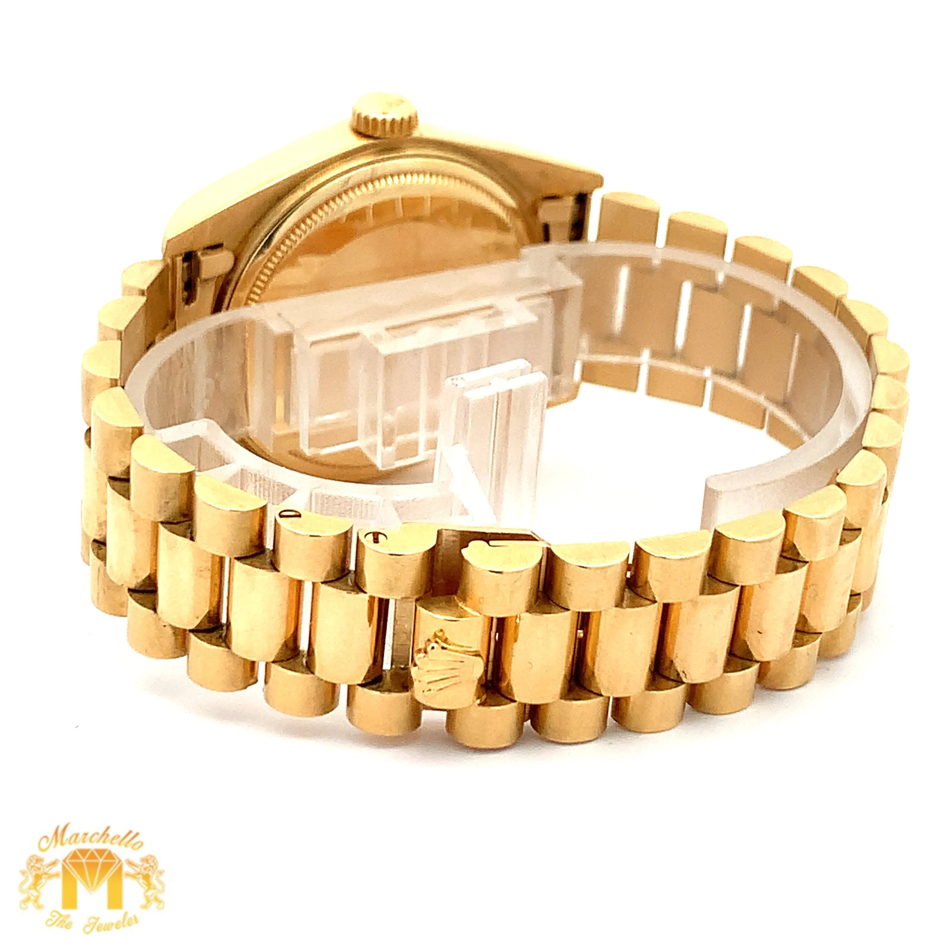 36mm 18k gold Rolex Presidential Watch (black diamond dial, quick-set)