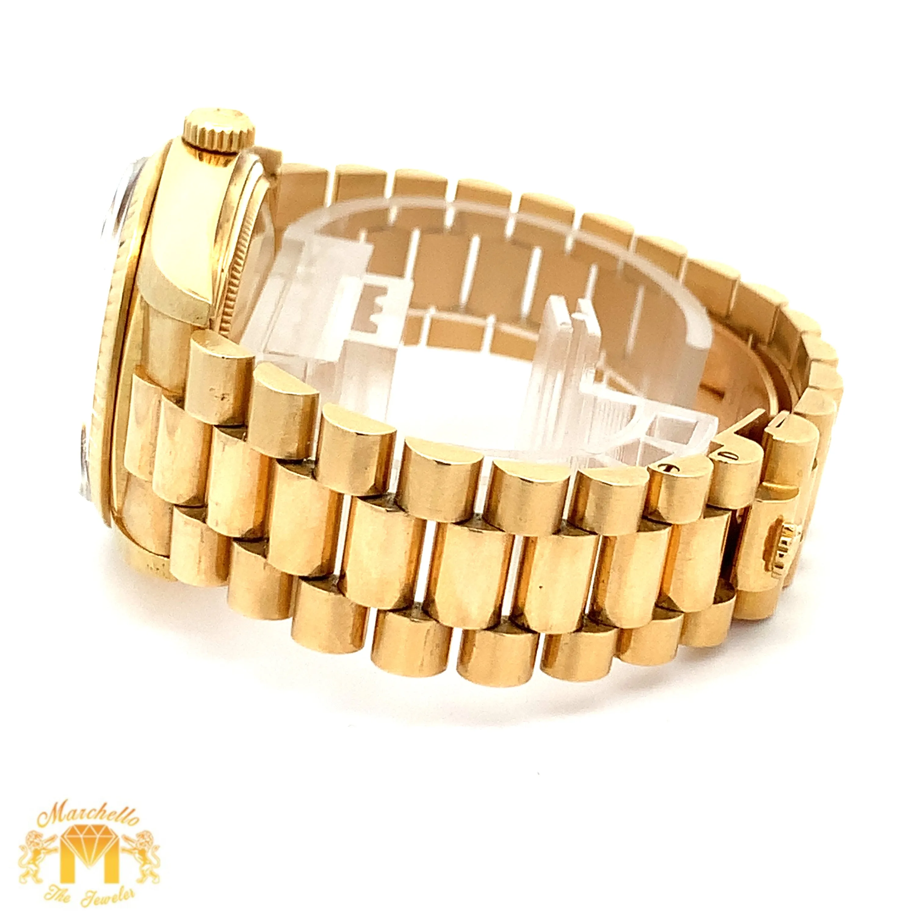 36mm 18k gold Rolex Presidential Watch (black diamond dial, quick-set)