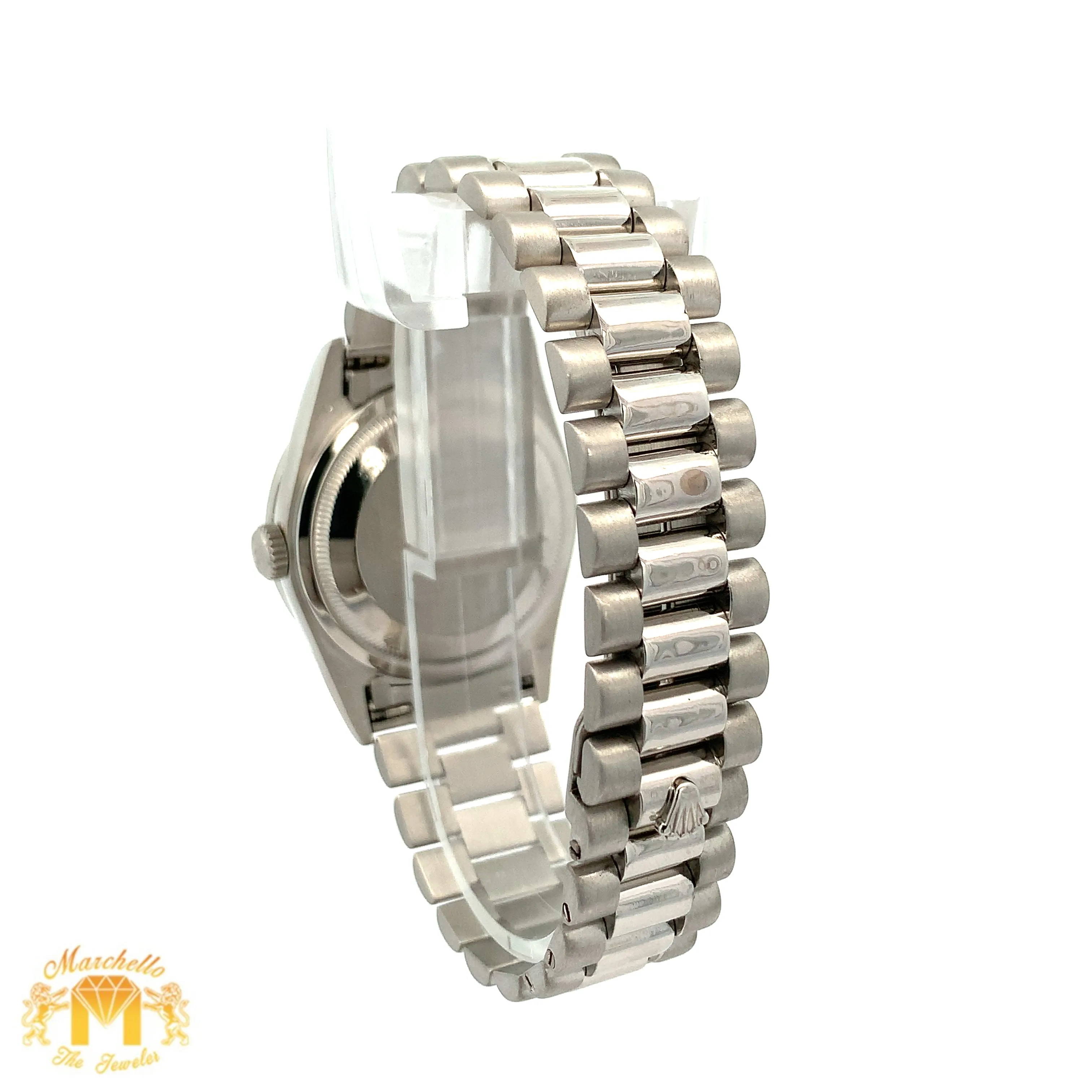 36mm 18k White Gold Rolex Day-Date Platinum Diamond Watch (diamond bezel and dial)