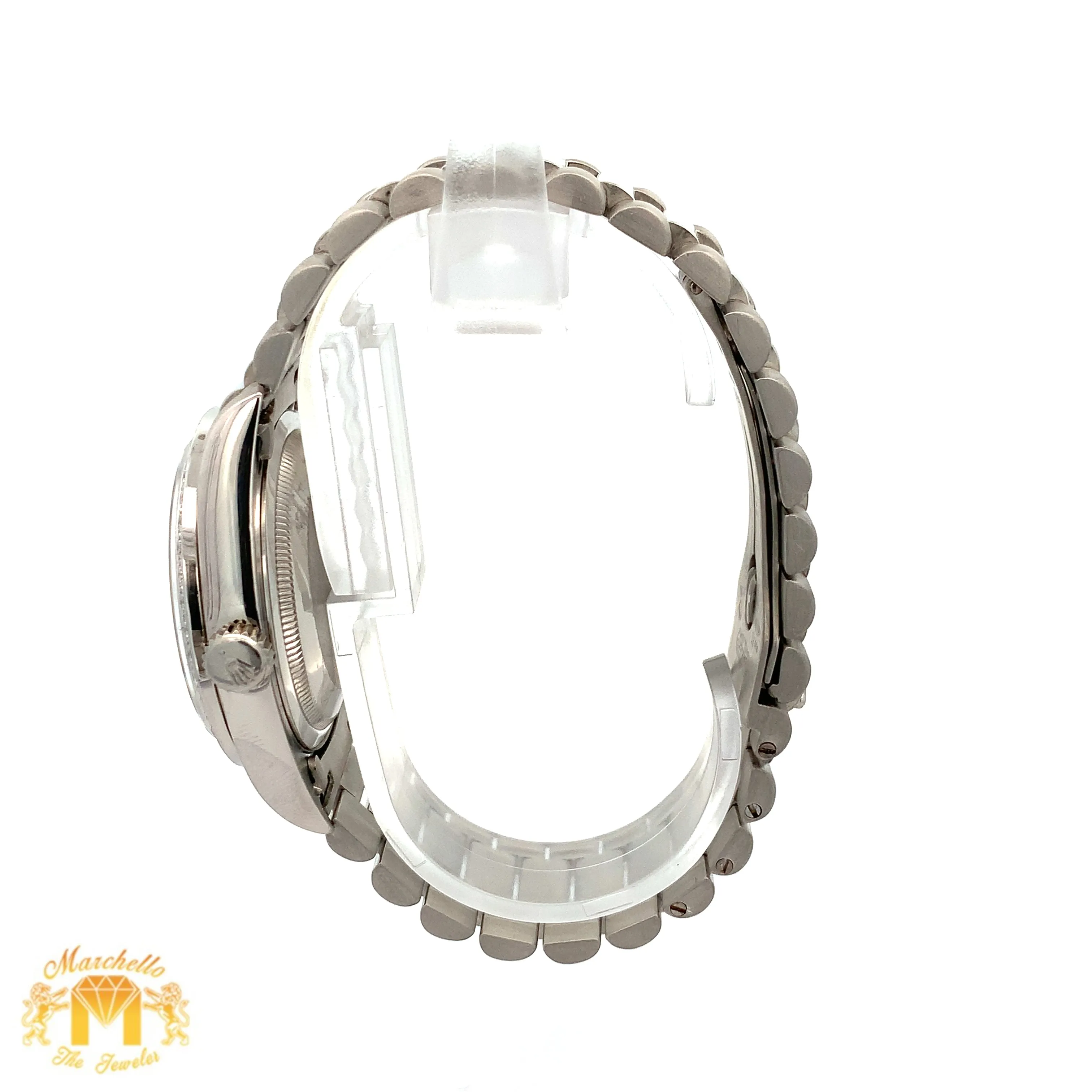 36mm 18k White Gold Rolex Day-Date Platinum Diamond Watch (diamond bezel and dial)