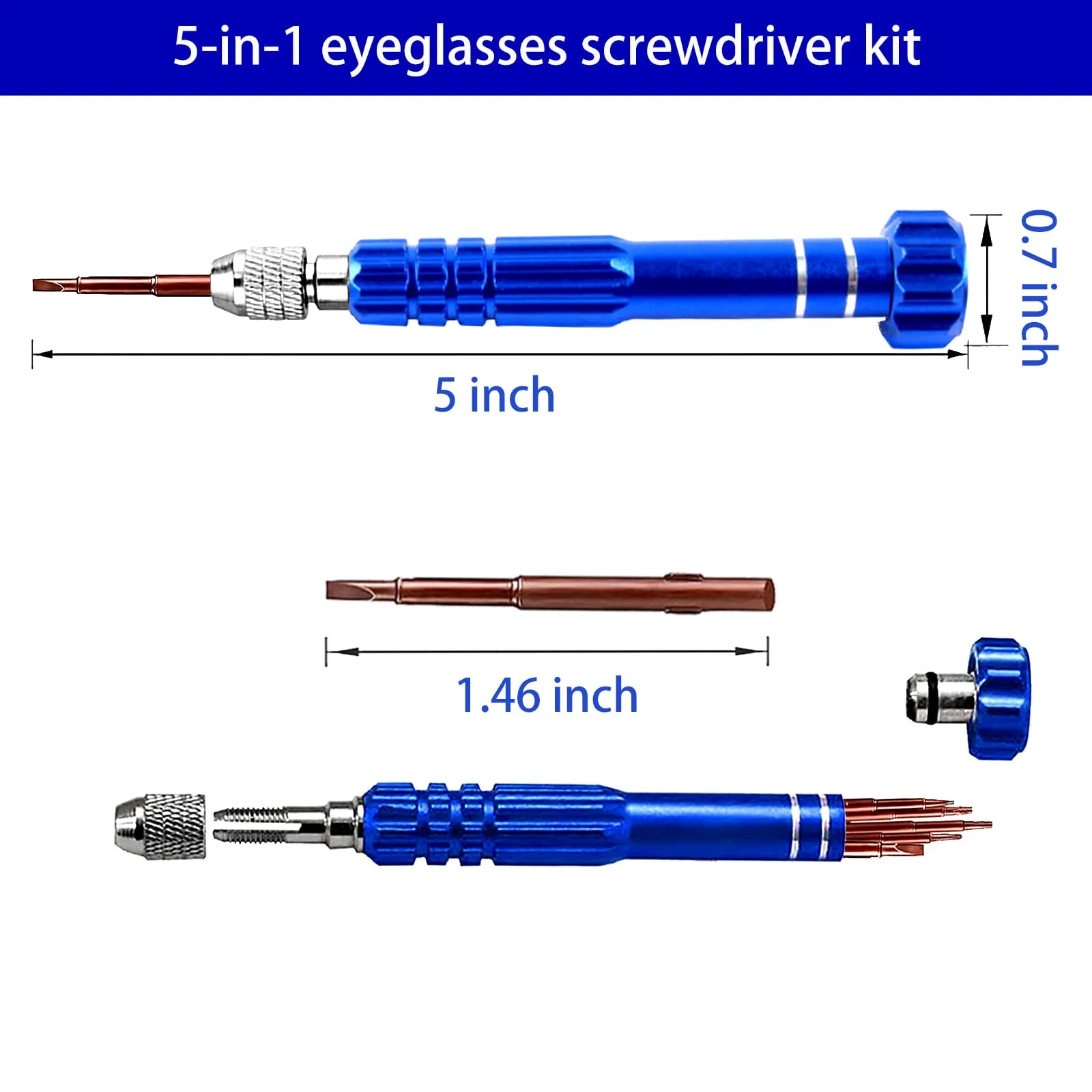 5-in-1 Eyeglass Repair Kit, 3in1 Multifunctional Small Screwdriver Set, Phone Repair Kit, Premium Screwdriver Tools Kit for Repairing Sunglasses, Watches, Electronic Products, Toys (Blue) Blue