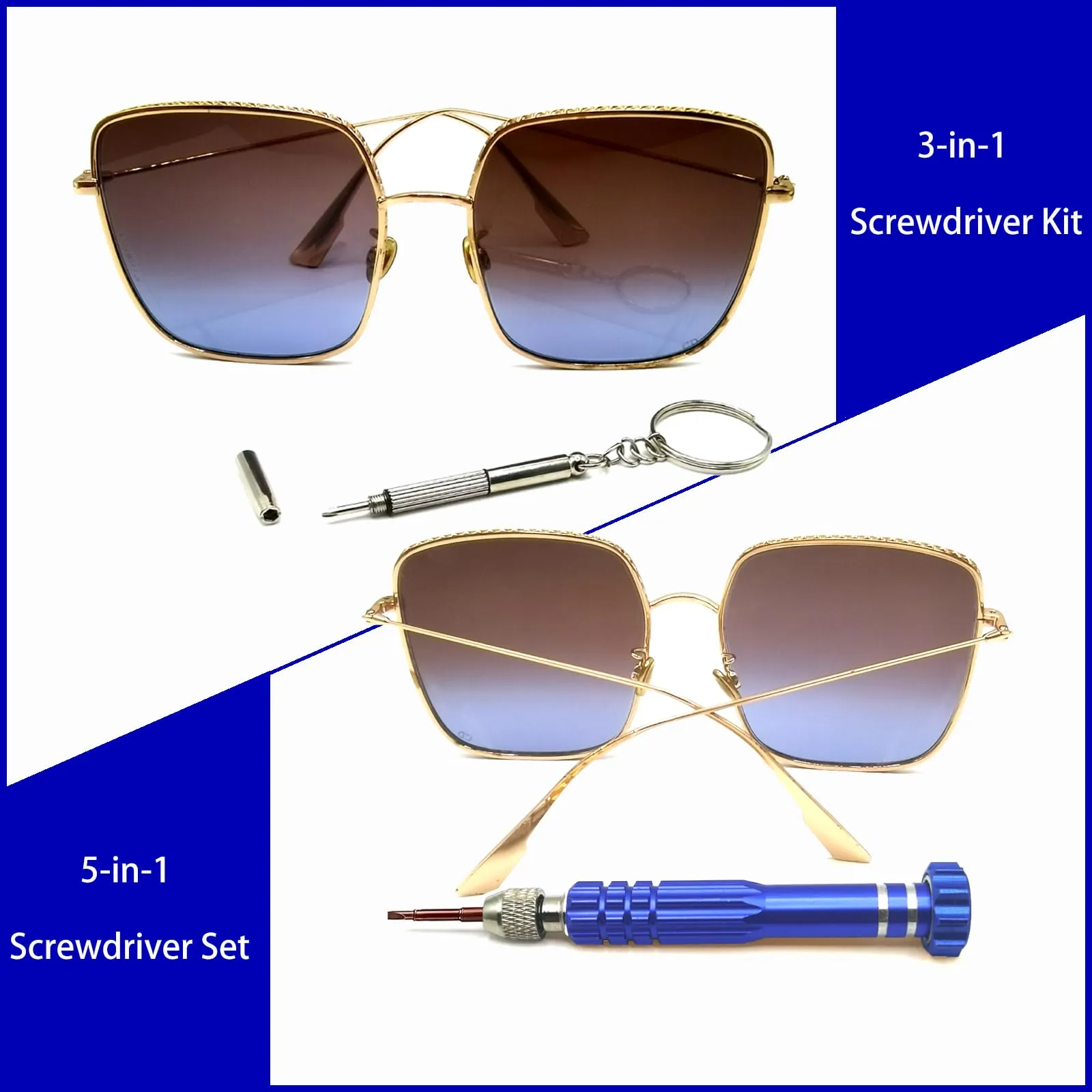 5-in-1 Eyeglass Repair Kit, 3in1 Multifunctional Small Screwdriver Set, Phone Repair Kit, Premium Screwdriver Tools Kit for Repairing Sunglasses, Watches, Electronic Products, Toys (Blue) Blue