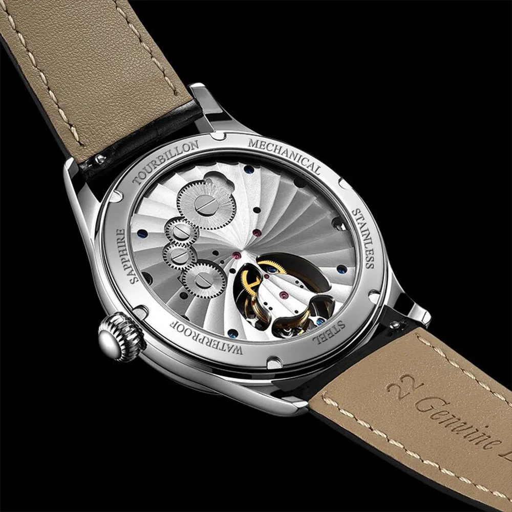 AESOP 7025 Real Tourbillon Watch Men&#39;s Sapphire Waterproof Watches For Men Mechanical Wristwatches Blue Stone relogio masculino