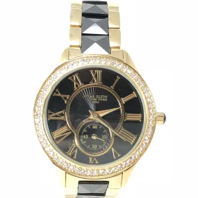 Anne Klein Women's Swarovski Crystal Accented Gold-Tone and Black Ceramic Pyramid Watch