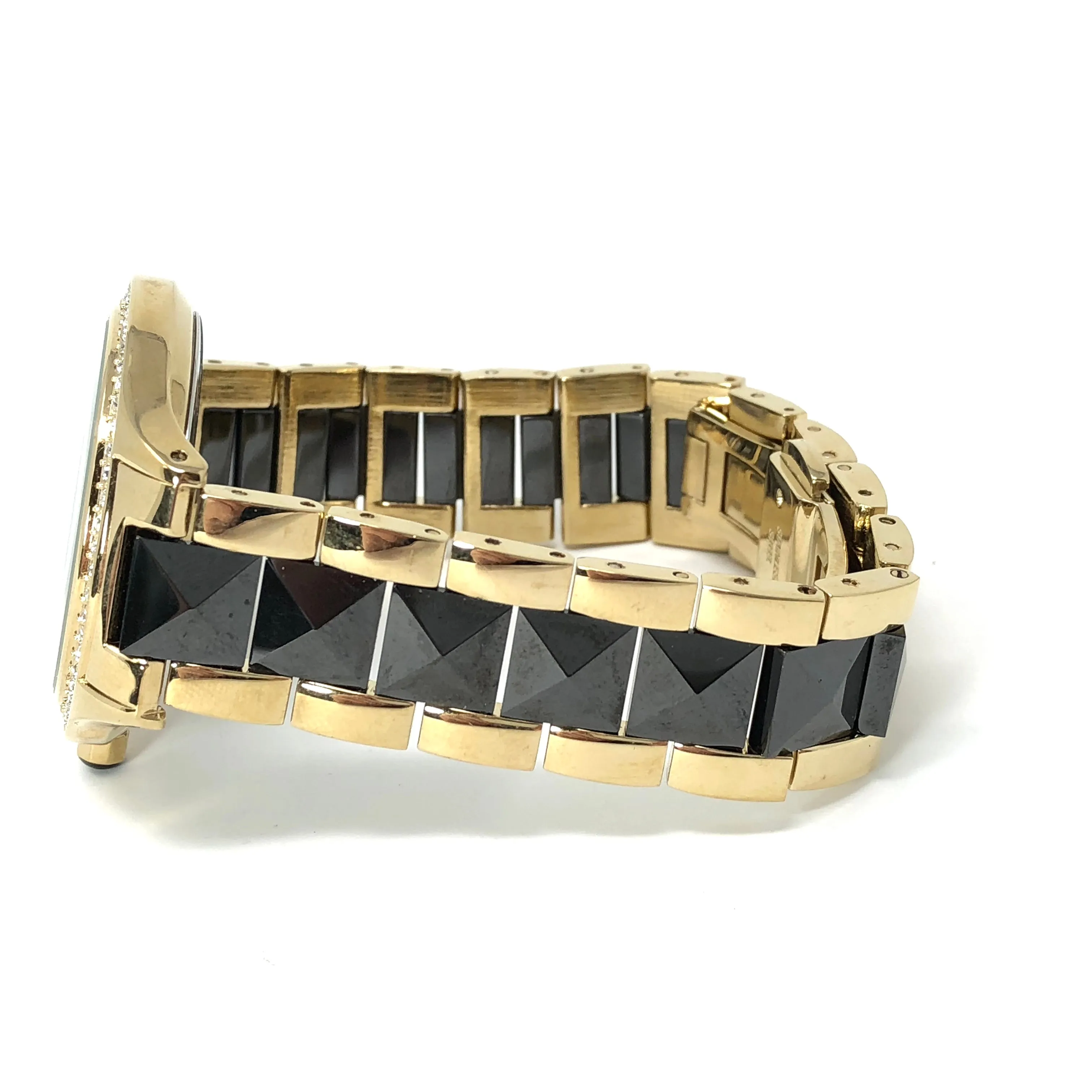 Anne Klein Women's Swarovski Crystal Accented Gold-Tone and Black Ceramic Pyramid Watch