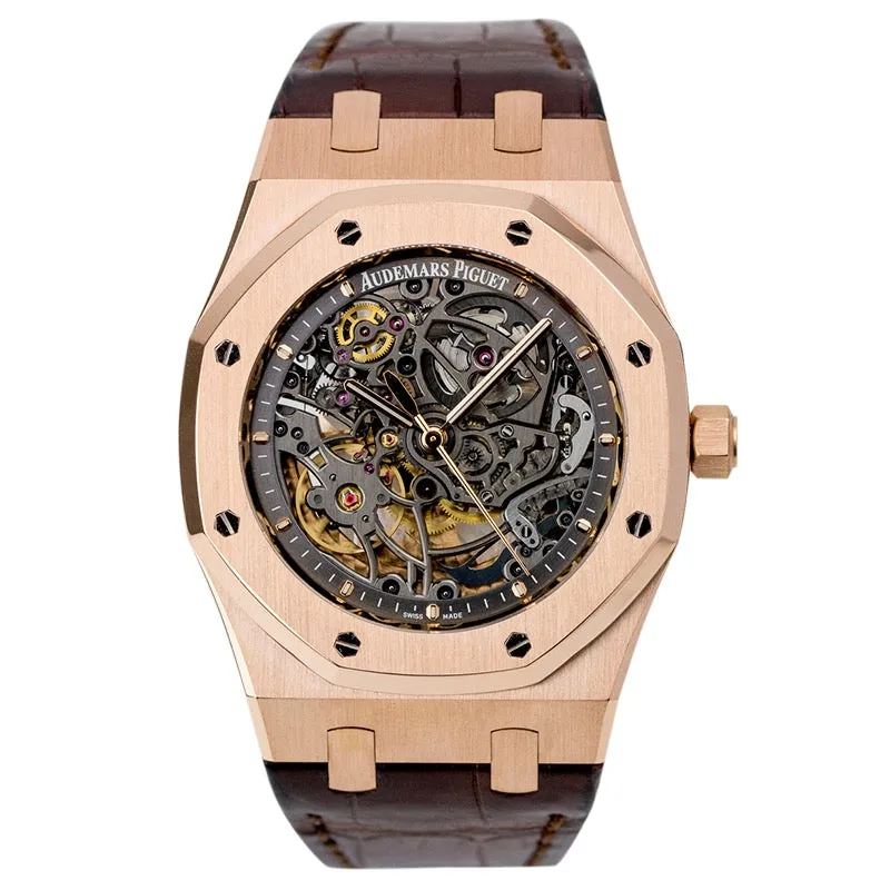 Audemars Piguet Royal Oak 39mm Pink Gold Openworked Leather Strap 15305OR.OO.D088CR.01