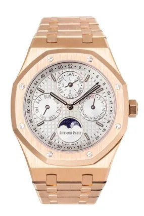 Audemars Piguet Royal Oak 41 Prepetual Calendar Silver Dial Automatic 18 Carat Pink Gold Watch 26574OR.OO.1220OR.01