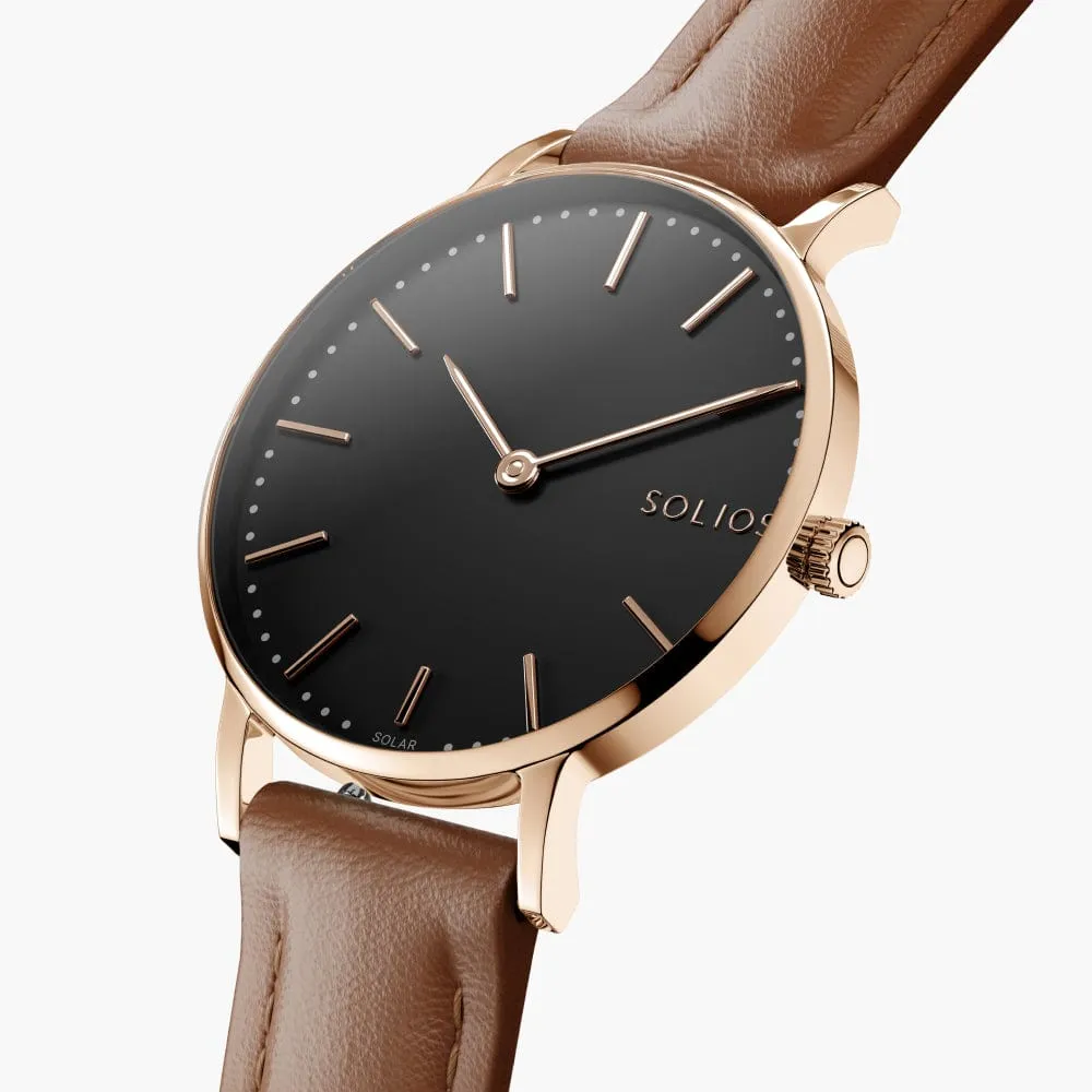 Black   Rose Gold Solar Classic (Brown Eco Vegan Leather)