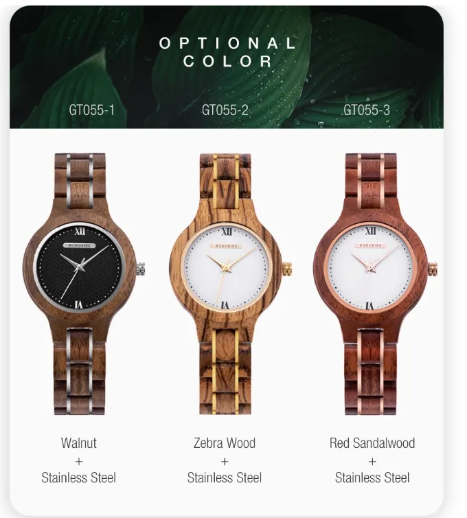 BOBO BIRD ROMAN NUMERALS WOODEN UNIQUE DESIGN WOMEN'S WATCH