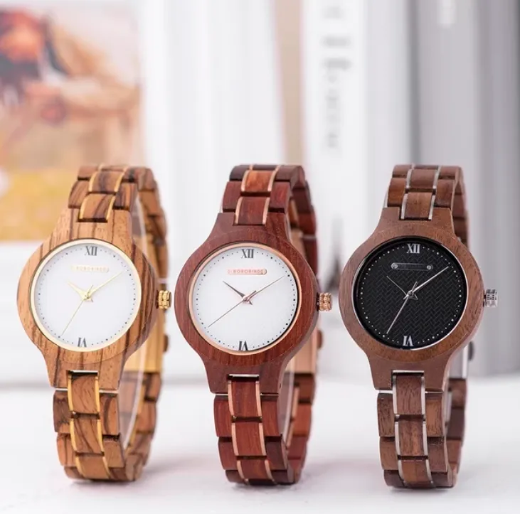 BOBO BIRD ROMAN NUMERALS WOODEN UNIQUE DESIGN WOMEN'S WATCH