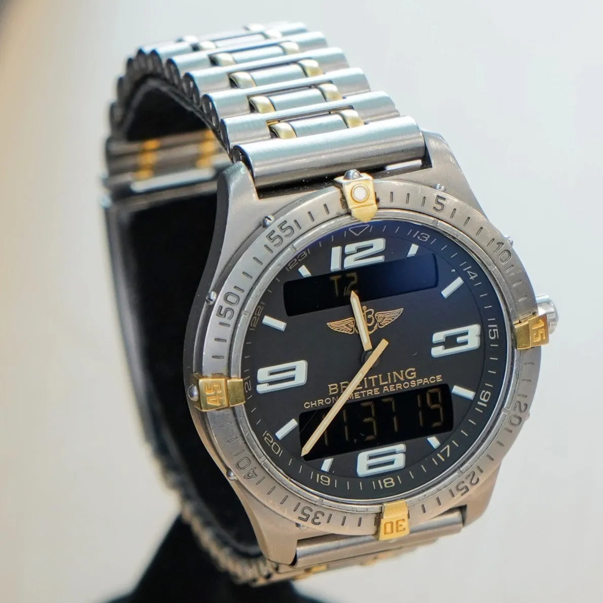 BREITLING Aerospace Navimeter Watch F75362 Perpetual Alarm Wristwatch Titanium & Gold - IN BOX!