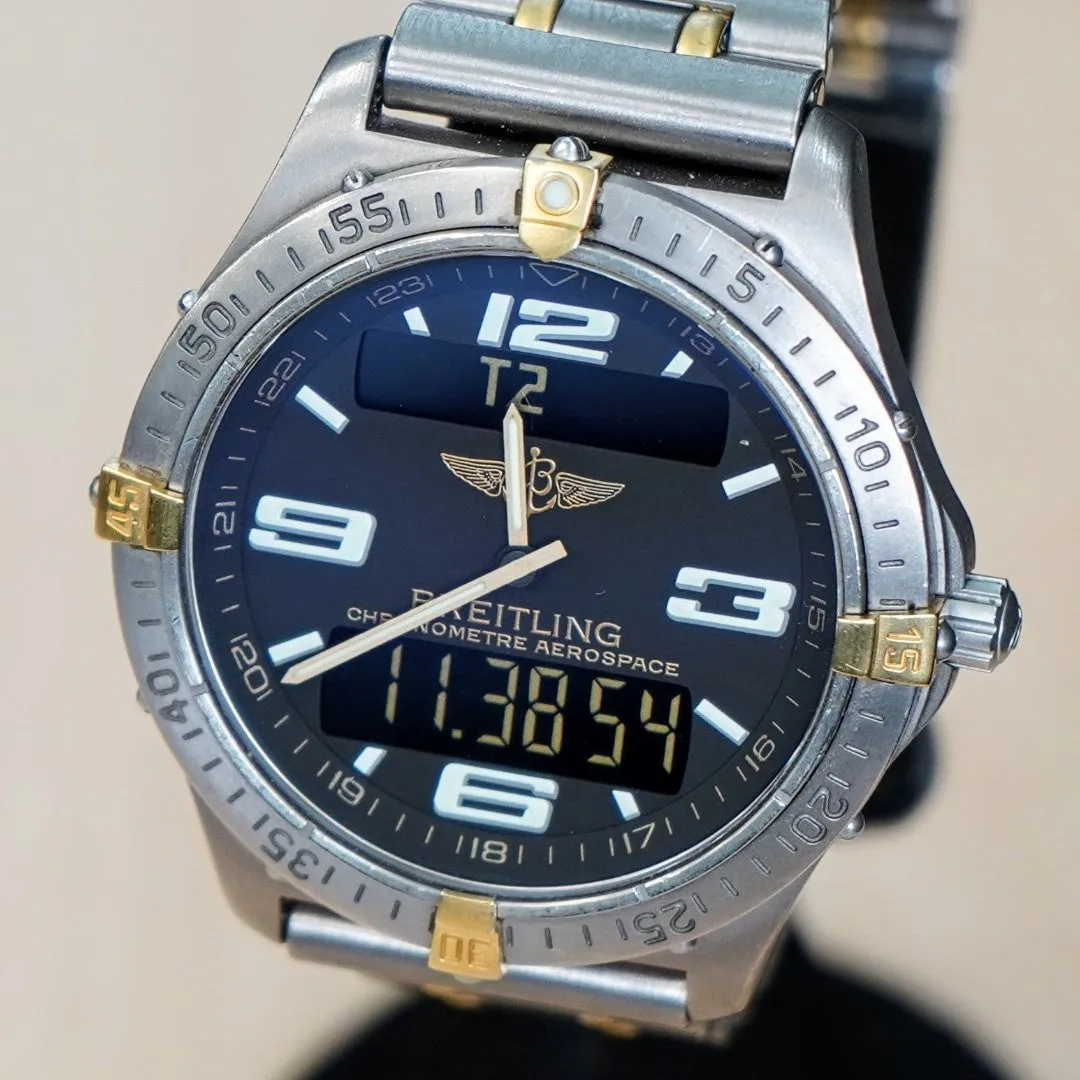 BREITLING Aerospace Navimeter Watch F75362 Perpetual Alarm Wristwatch Titanium & Gold - IN BOX!