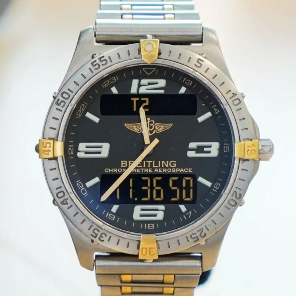 BREITLING Aerospace Navimeter Watch F75362 Perpetual Alarm Wristwatch Titanium & Gold - IN BOX!