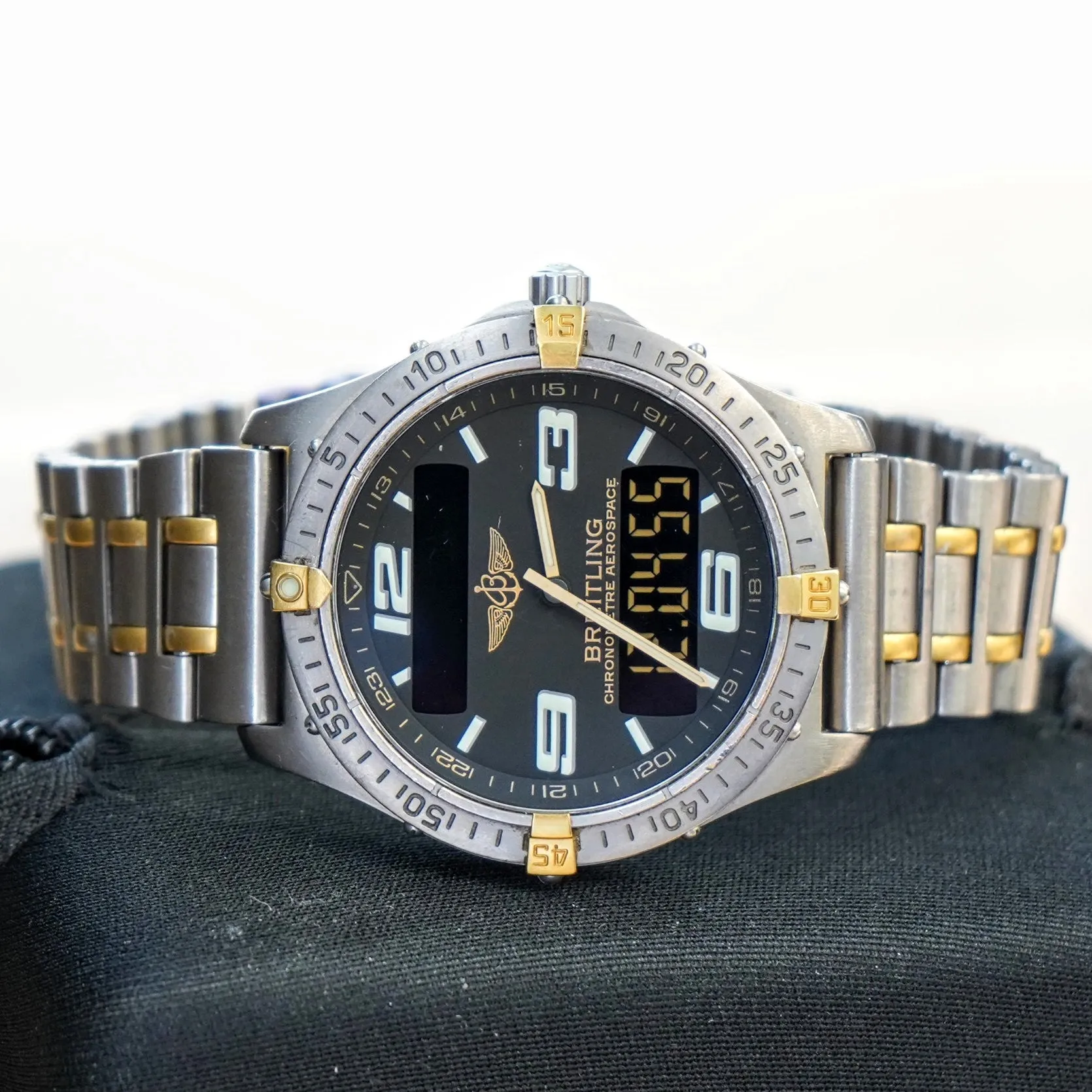 BREITLING Aerospace Navimeter Watch F75362 Perpetual Alarm Wristwatch Titanium & Gold - IN BOX!