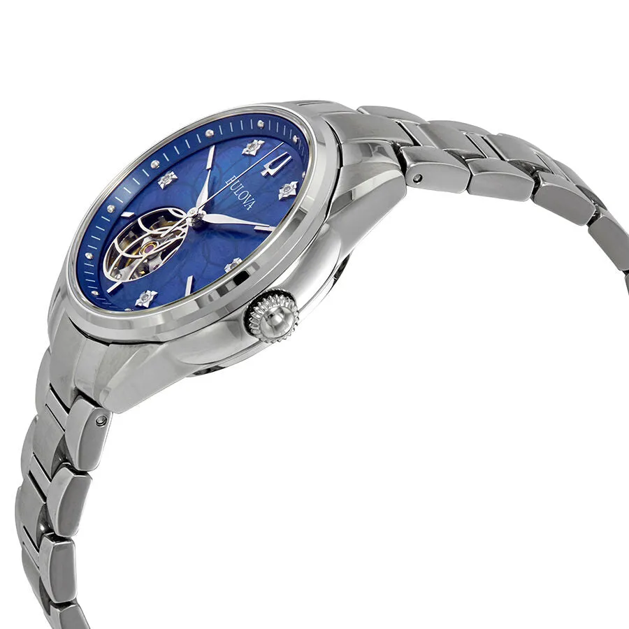 Bulova Classics Automatic Blue Mother of Pearl Diamond Dial Ladies Watch 96P191