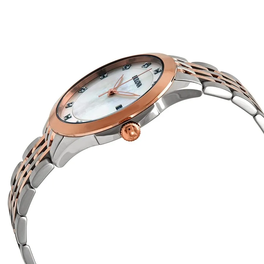 Bulova Classics Diamond White Mother of Pearl Dial Ladies Watch 98P162