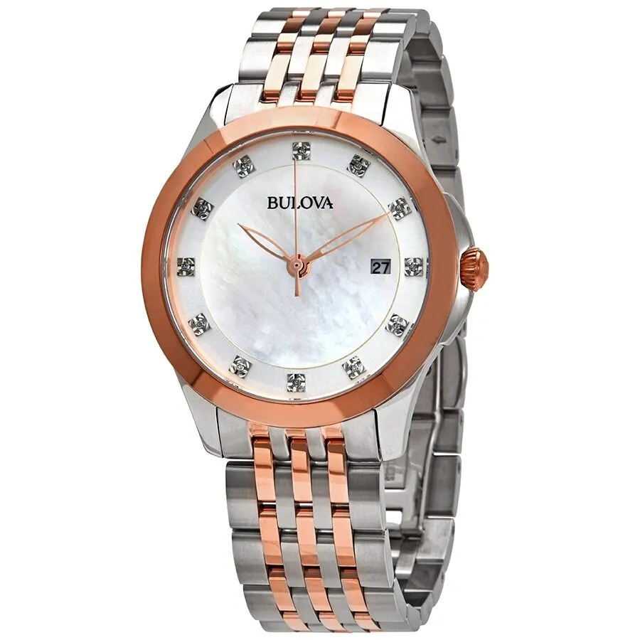 Bulova Classics Diamond White Mother of Pearl Dial Ladies Watch 98P162
