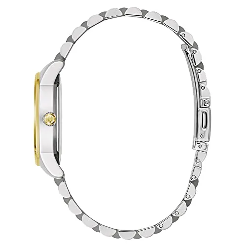 Bulova Ladies' Classic Diamond Two-Tone Gold Stainless Steel 3-Hand Calendar Date Quartz Watch, Silver Dial Style: 98P197