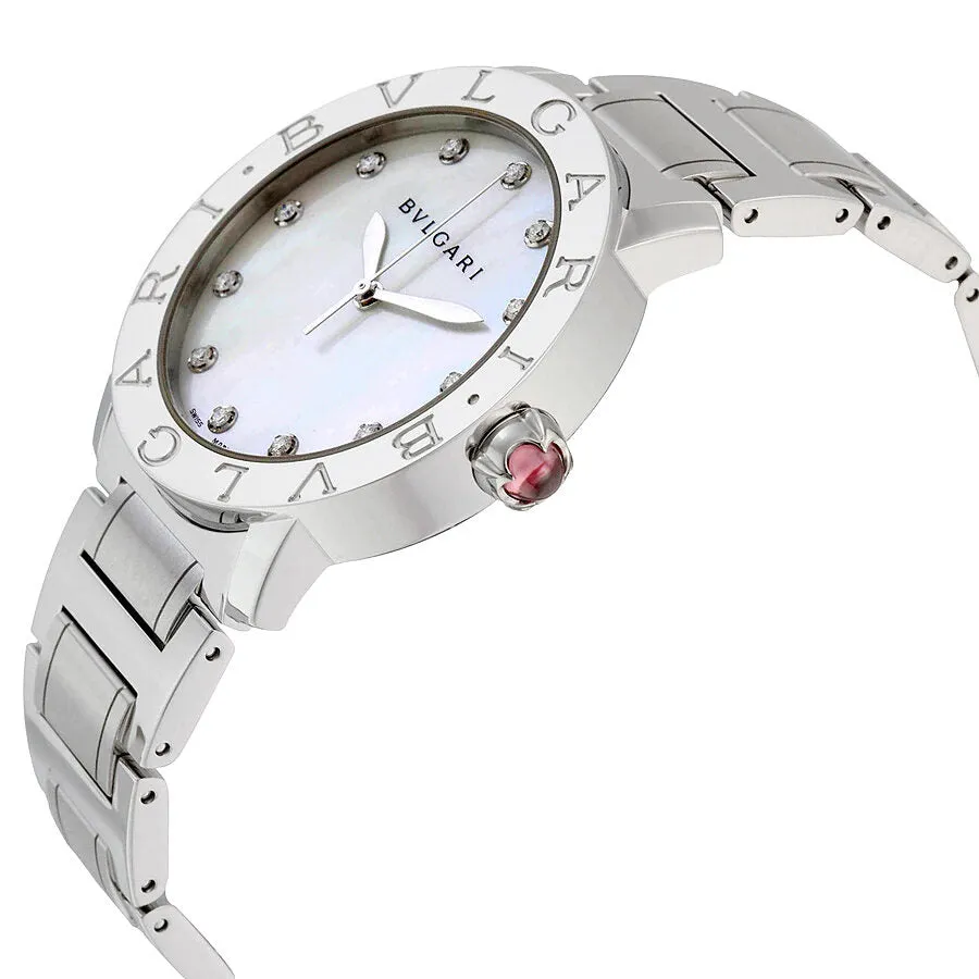 Bvlgari BVLGARI White Mother of Pearl Diamond Dial Stainless Steel 37mm Ladies Watch 101975