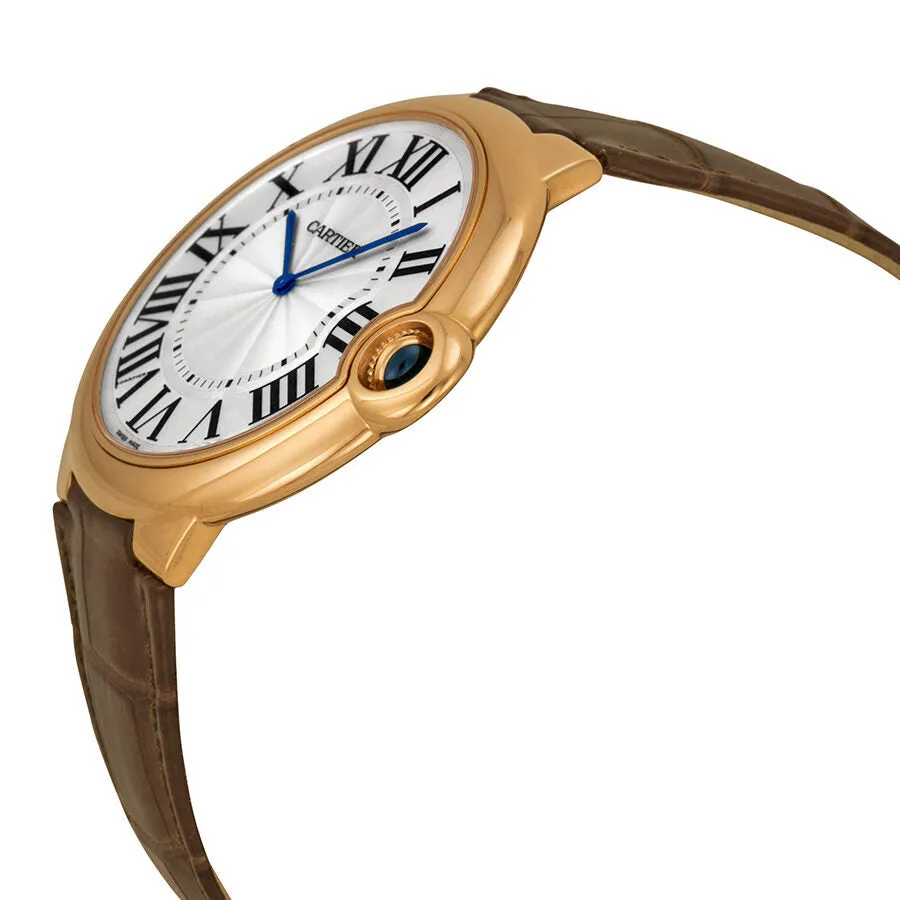 Cartier Ballon Bleu Extra Large Silver Dial 18kt Rose Gold Leather Men's Watch W6920054