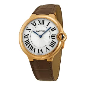 Cartier Ballon Bleu Extra Large Silver Dial 18kt Rose Gold Leather Men's Watch W6920054