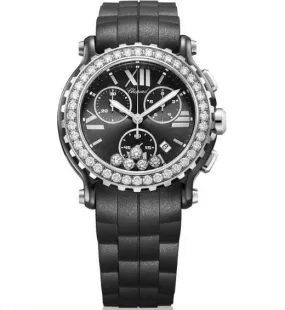 Chopard Happy Sport Black PVD Case Black Chrono Diamond Dial Ladies Watch 288499-3009