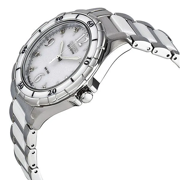 Citizen Ceramic Eco-Drive Diamond White Dial Ladies Watch EM0030-59A