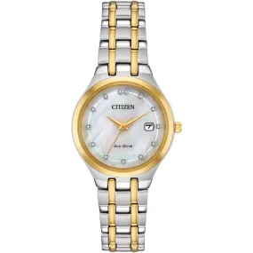 Citizen Eco-Drive Ladies Silhouette Two Tone MOP Diamond Dial Watch