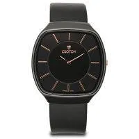 Croton Unisex Ceramic Black Leather Strap Watch