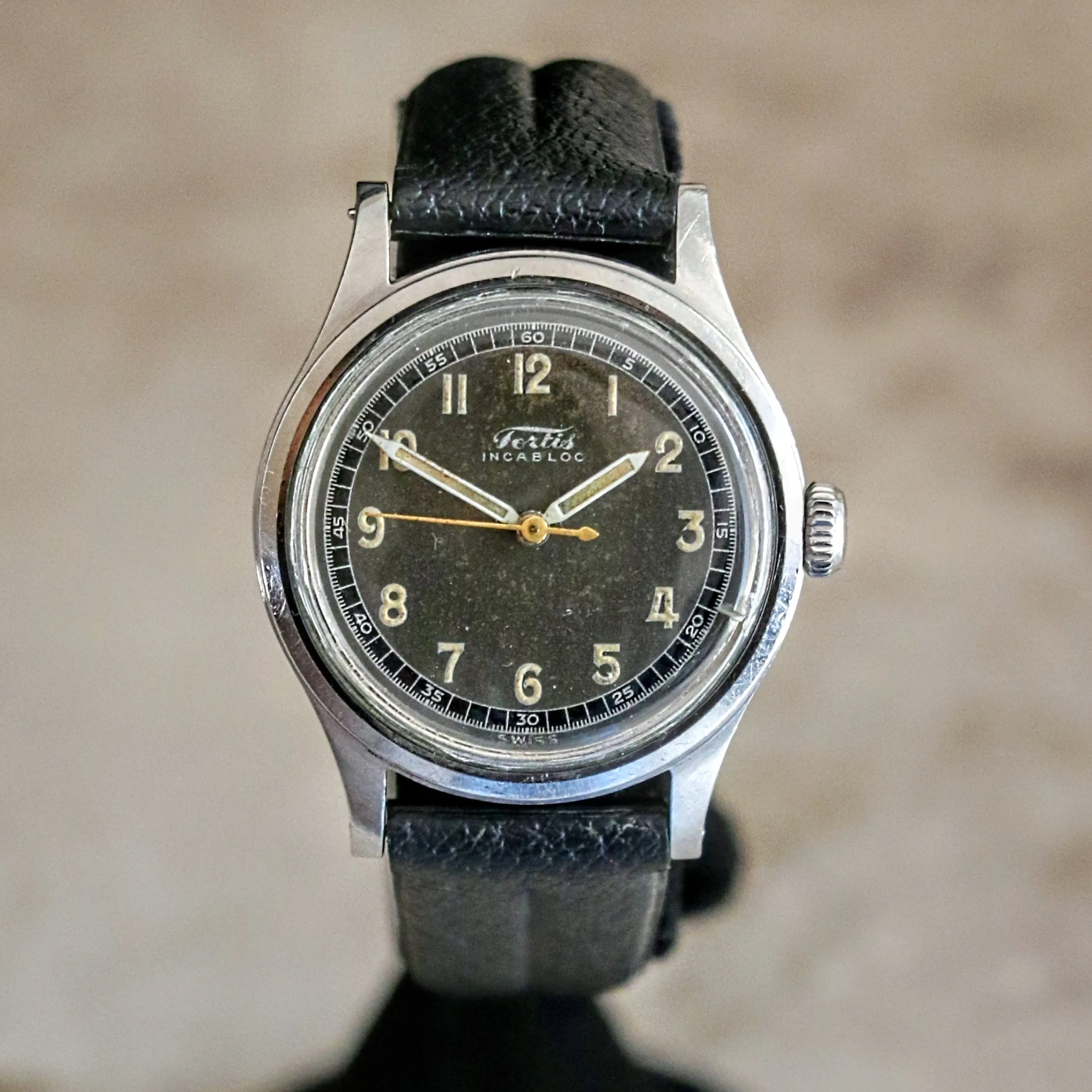 FORTIS WWII Military Wristwatch 17 Jewels Ref. 4097 All Stainless-Steel Watch