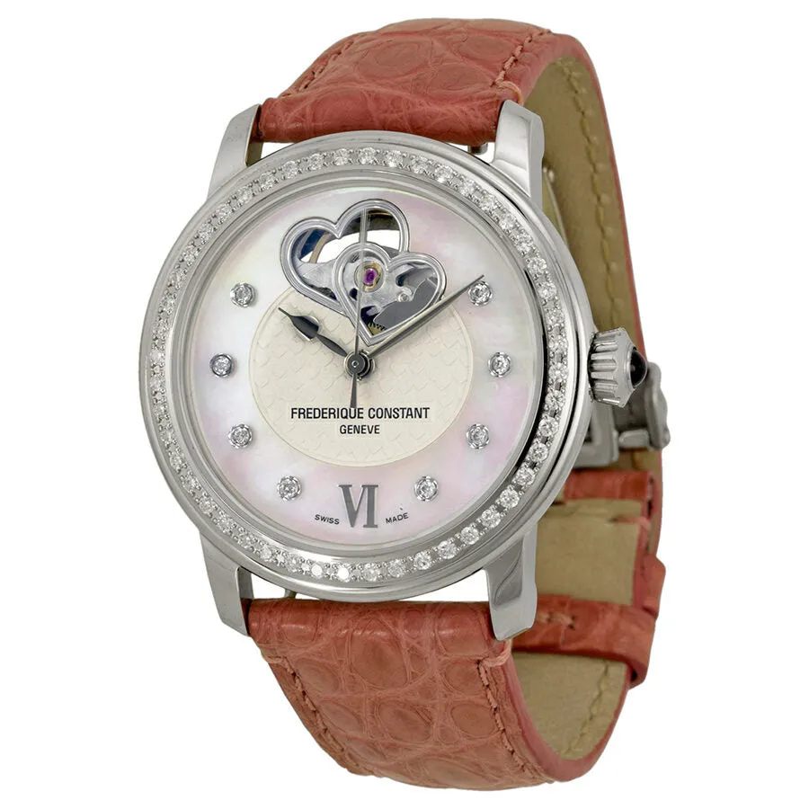 Frederique Constant White Guilloche Mother of Pearl Leather Ladies Watch FC-310DHB2PD6