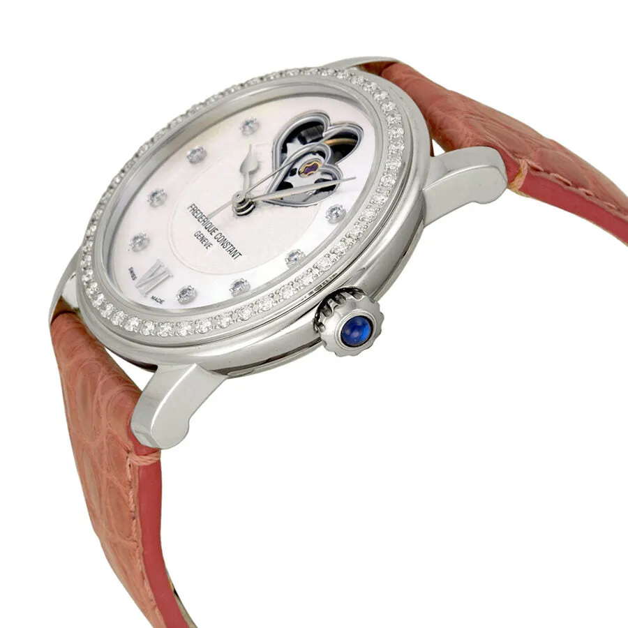 Frederique Constant White Guilloche Mother of Pearl Leather Ladies Watch FC-310DHB2PD6