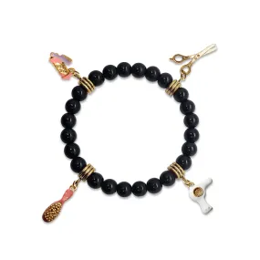 Hair Stylist Genuine Onyx Charm Bracelet | Handmade in USA | 4 Hand-Painted Charms