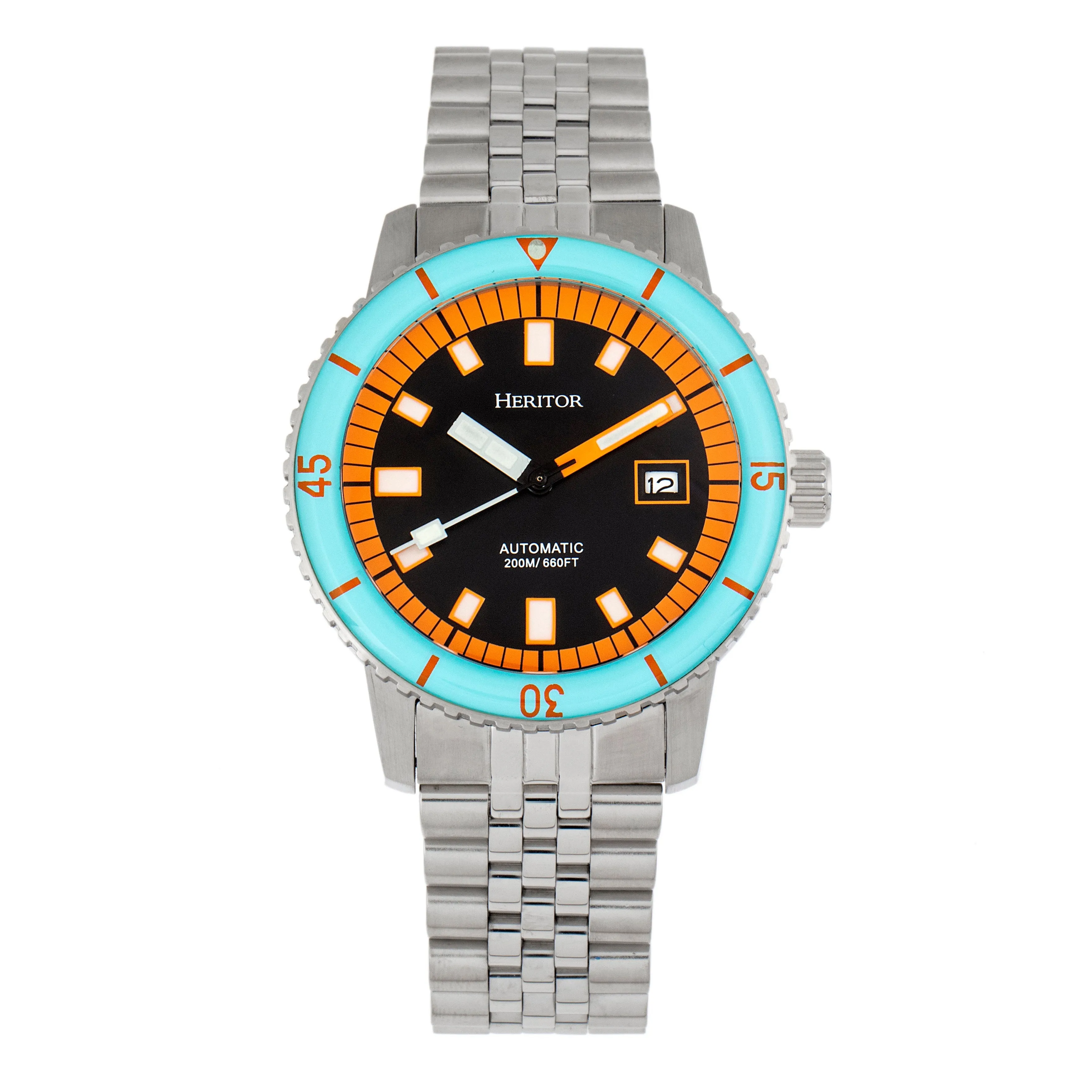 Heritor Automatic Edgard Bracelet Diver's Watch w/Date - Light Blue/Black