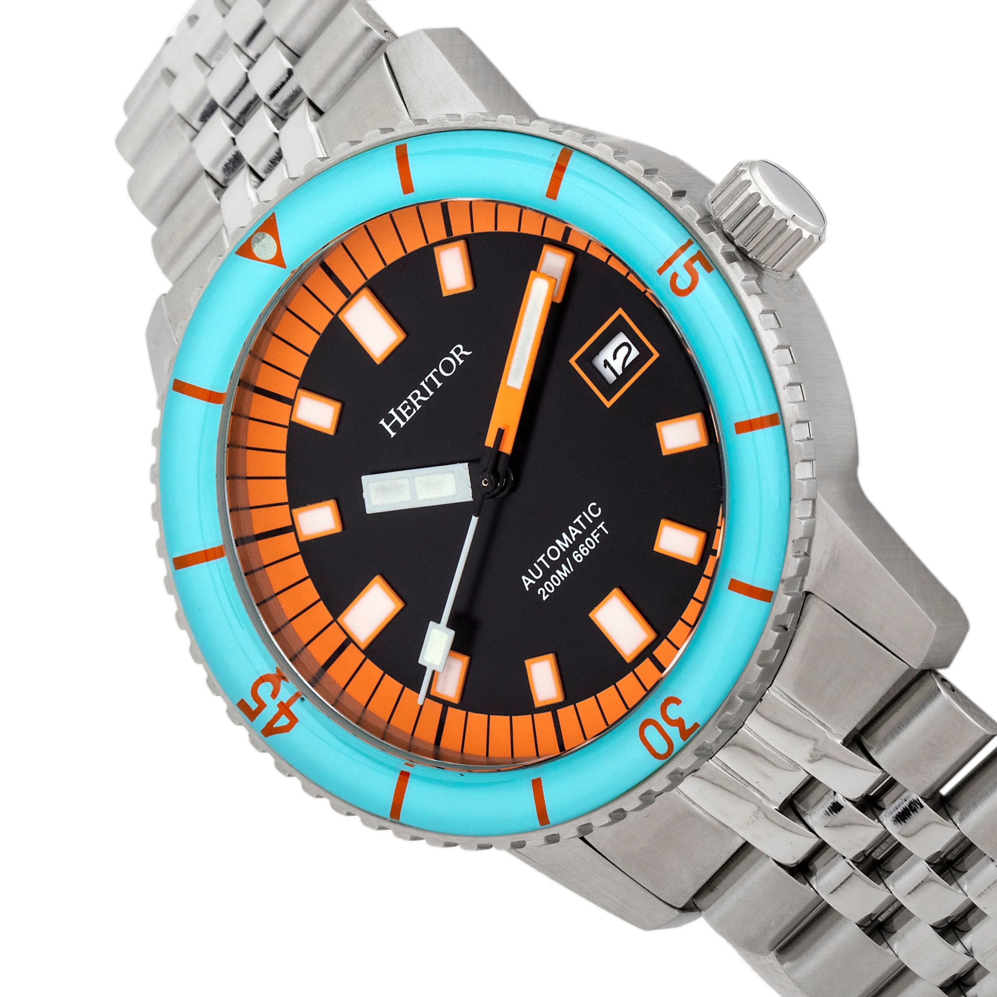 Heritor Automatic Edgard Bracelet Diver's Watch w/Date - Light Blue/Black