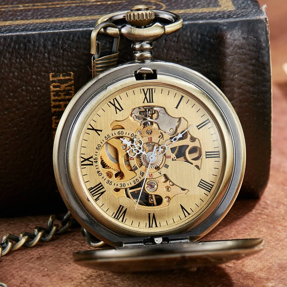 Hollow Bronze Retro Mechanical Pocket Watch