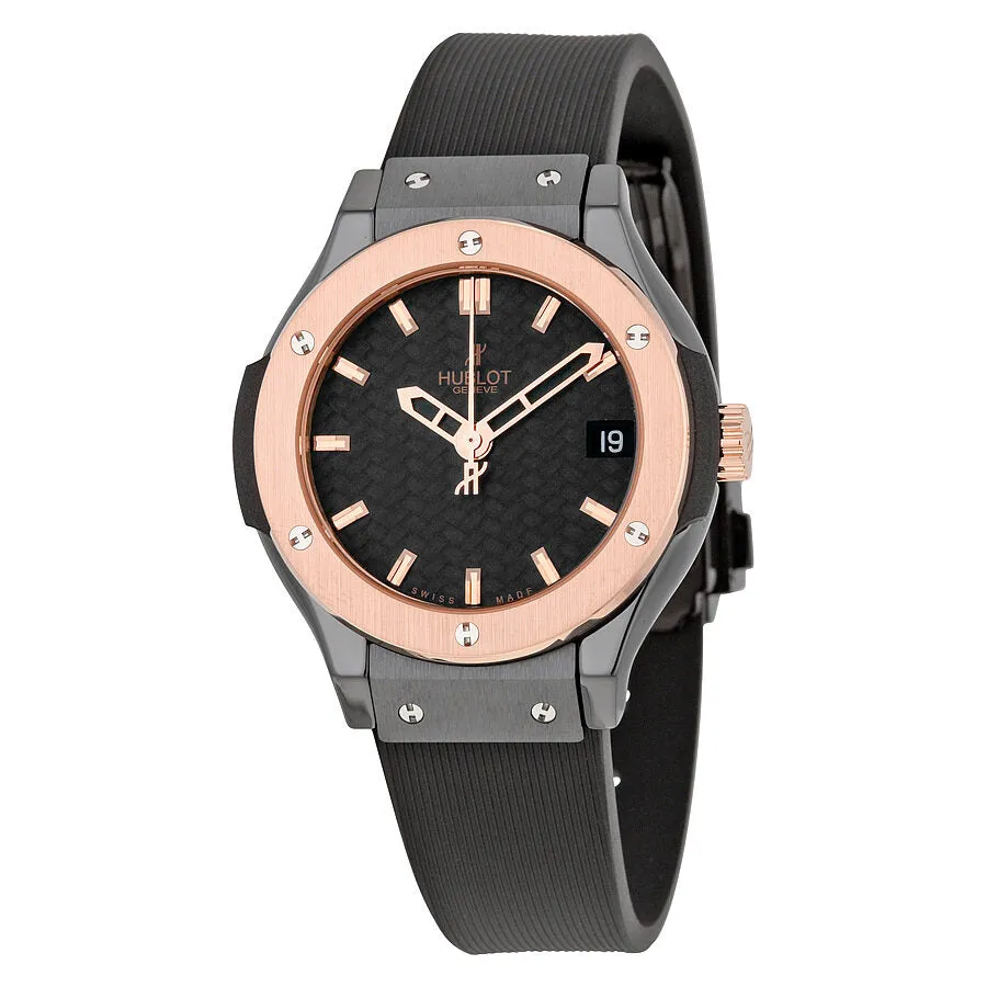 Hublot Classic Fusion Black Carbon Fiber Dial Black Rubber Ladies Watch 581CO1780RX 581.CO.1780.RX