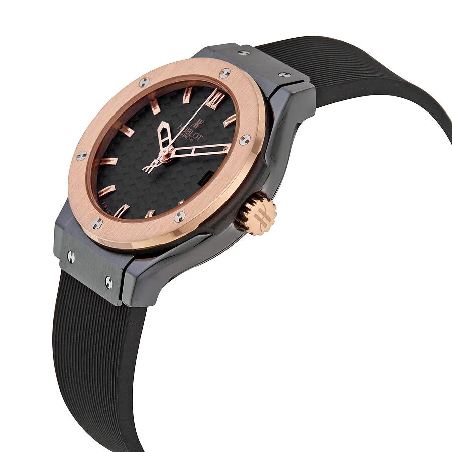 Hublot Classic Fusion Black Carbon Fiber Dial Black Rubber Ladies Watch 581CO1780RX 581.CO.1780.RX
