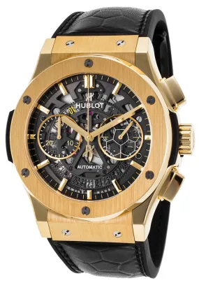 Hublot Classic Fusion Pele Skeleton Dial Black Leather Band Automatic Men's Watch 525.VX.0179.VR.PEL14