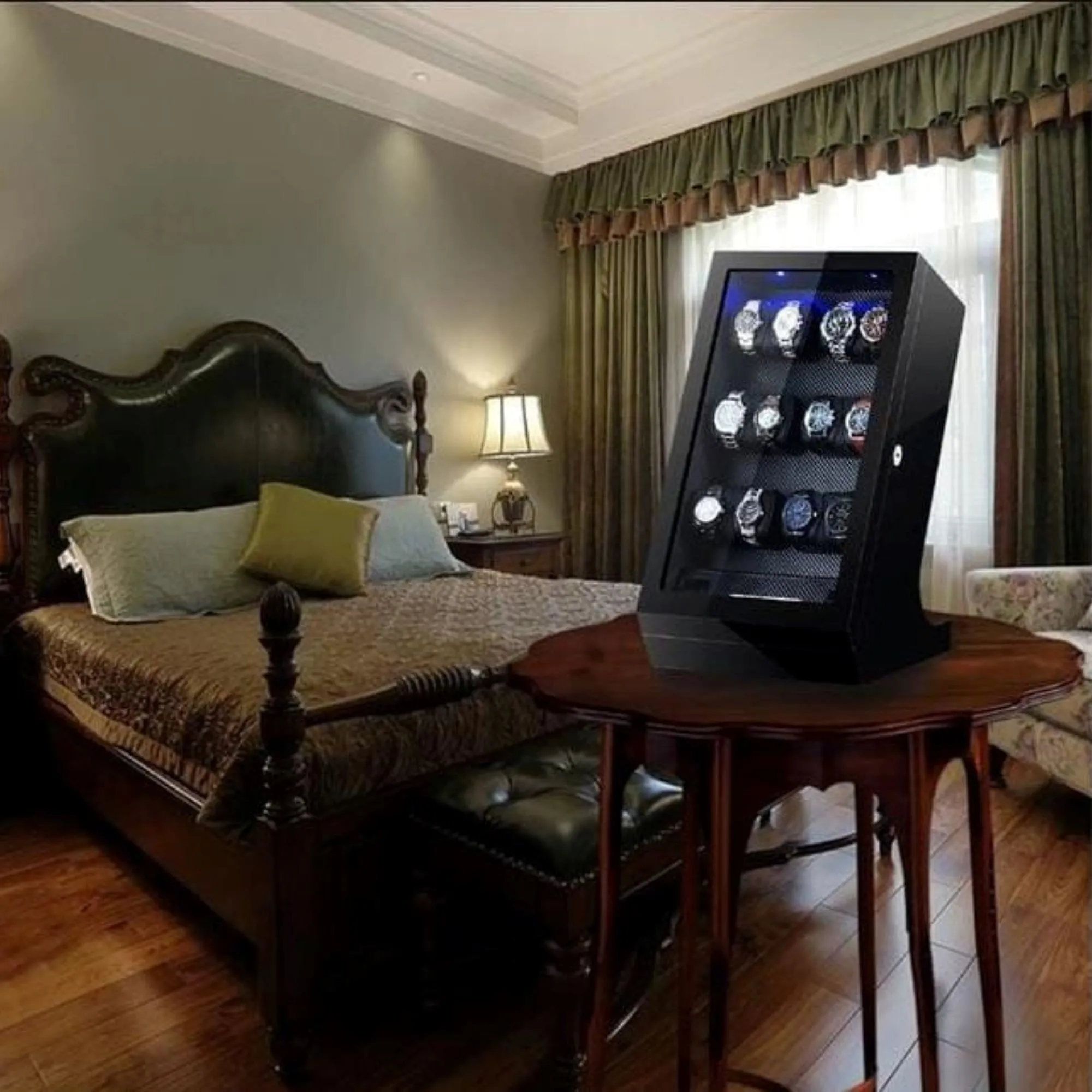 Kosciuszko Watch Winder Box for 12   2 Watches in Black